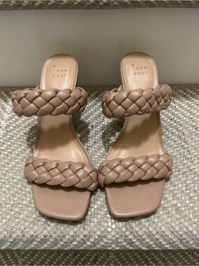 a new day Braided Double-Strap Slide Sandals in Taupe Beige